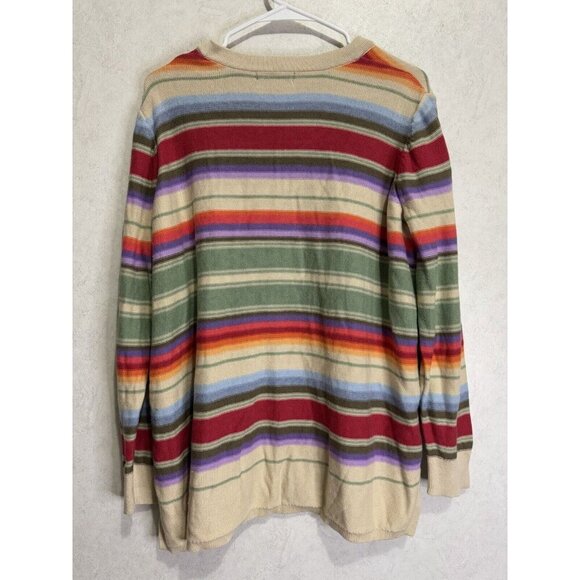 CHAPS Womens V-Neck Sweater Multi-Color Striped Long Sleeve Lace Up Rainbow 1X - Picture 2 of 9